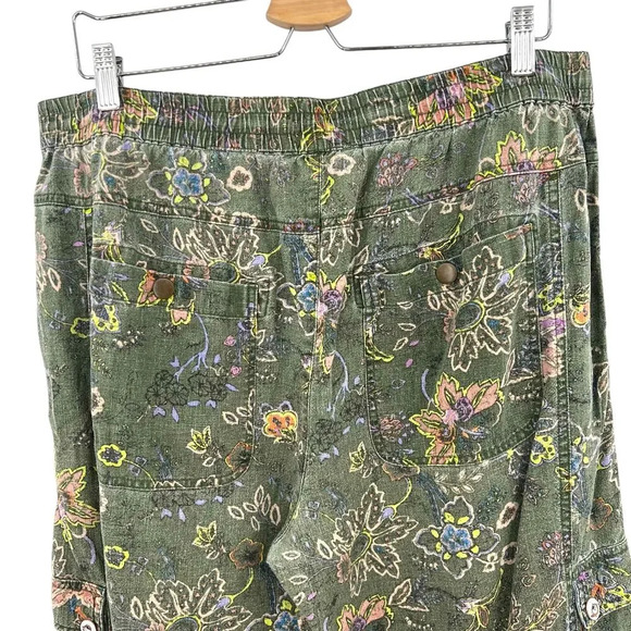 Anthropologie Classic Seamed Joggers‎ Pants Floral Linen Blend Green Size Large - Picture 8 of 14